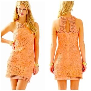 Lilly Pulitzer Jamie Shift Dress Cantaloupe Knit Crochet Lace